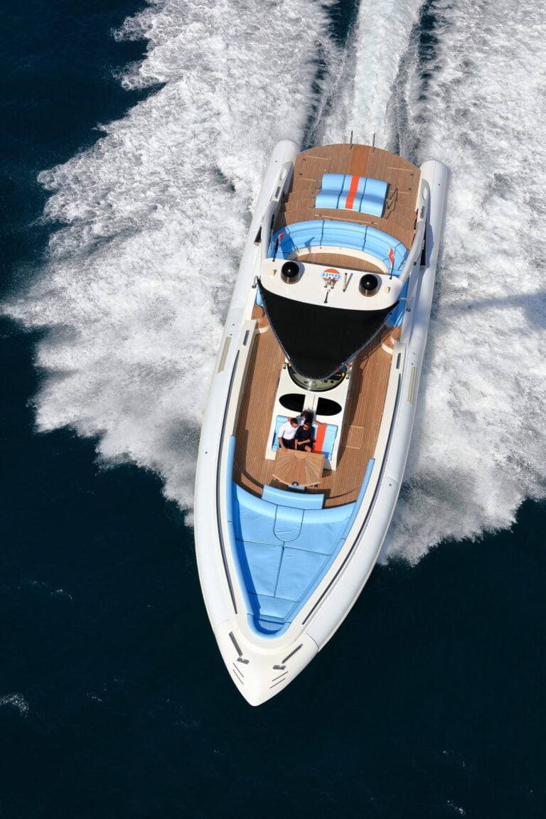 top front view of the yacht cruising in the caraibean